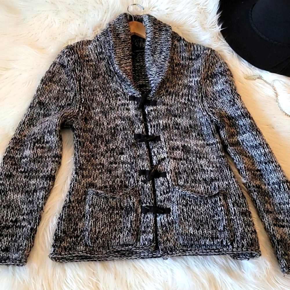 Black & White Cableknit Toggle Button Sweater - image 1